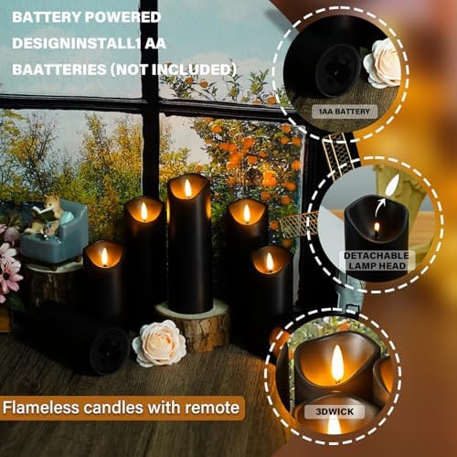 Nimiko Flameless Candles with Remote, Battery Operated Flickering Flameless Candles, LED Candles with Timer 2/4/6/8H, with Realistic LED Candles Set of 24 (D2.2 x H 5" 6" 7") (Black) - Image 3