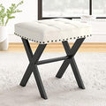 LUE BONA White Vanity Stool - Square Faux Leather Makeup Seat With Metal X Legs, Small Ottoman Chair for Makeup Room, Living Room, Bathroom - Padded Foot Rest by LUEBONA