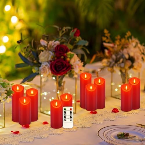 YOROXRG 24 Pack Christmas Decoration Flickering Flameless Candles,LED Candles Battery Operated Pillar Candles with Remote Control.for New Year, Home Decor, Parties,Wedding(D2.2 xH 5" 6" 7" Red) - Image 4