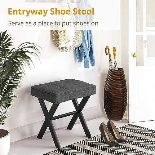 LUE BONA Vanity Stool, Square Linen Makeup Stool with Metal X Legs, Small Ottoman Stool Chair for Vanity, Modern Padded Vanity Seat Foot Rest Stool for Makeup Room, Living Room, Bathroom, Carbon Gray - Image 4