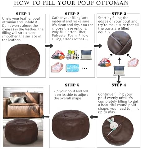 Thgonwid Unstuffed Moroccan Ottoman Pouf Cover, Ottoman Footstool Storage Solution, Bean Bag Chair, Foot Rest, Deep Coffee - Image 6