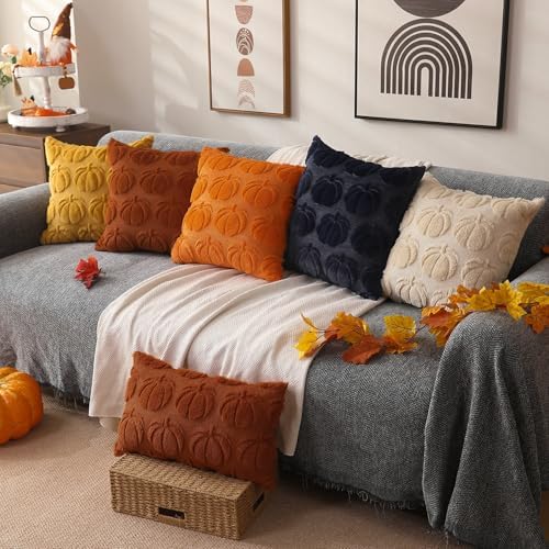 DFXSZ Fall Pillow Covers 20x20 2Pcs Beige Pumpkin Fall Decorations for Home - Image 5