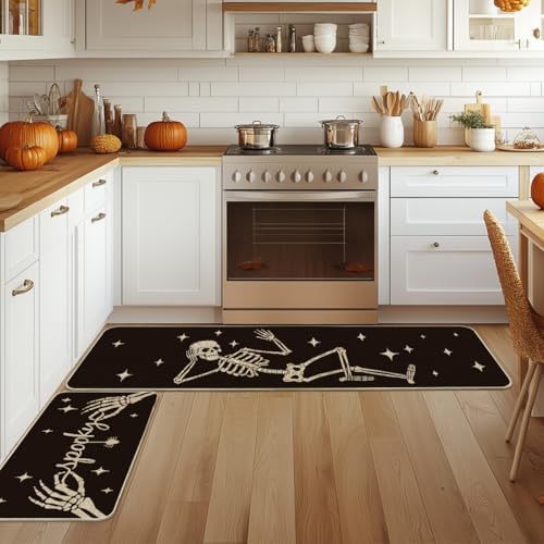 Artoid Mode Skeleton Black Halloween Kitchen Mats Set of 2-17x29+17x59 - Image 5