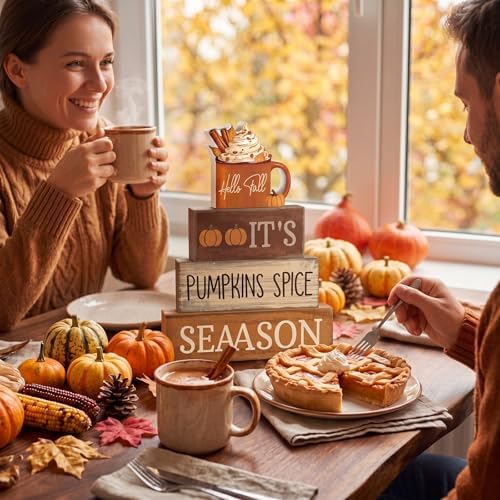 Lineshading 4 Pcs Fall Table Decor for Home, Pumpkin Spice Coffee Bar Sign - Image 6