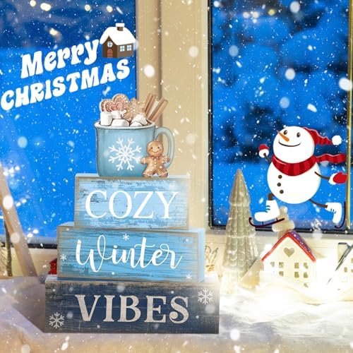 Lineshading 4 Pcs Christmas Table Decorations Wooden Blue Hot Cocoa Signs - Image 4