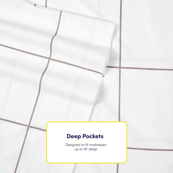 Cal King Size Bed Sheets - 6 Piece 1500 Supreme Collection Fine Brushed Microfiber Deep Pocket California King Sheet Set Bedding - 2 Extra Pillow Cases, Great Value, California King, Window Pane White