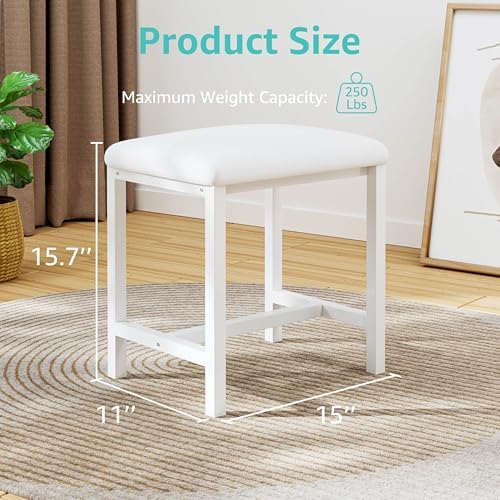 Small Vanity Stool, Cute Vanity Stools with Cushion, White Makeup Vanity Chair for Small Spaces, Living Room, Bedroom, Bathroom, Entryway, Ottoman Foot Rest for Couch Sillas Modern - Image 2