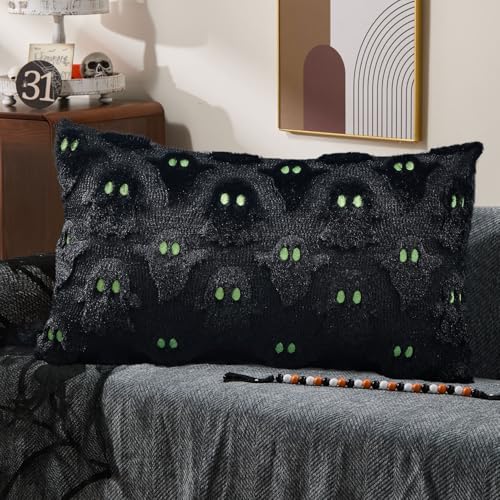 DFXSZ Halloween Pillow Covers 12x20 inch 2Pcs Black Ghost Halloween Decor - Image 3