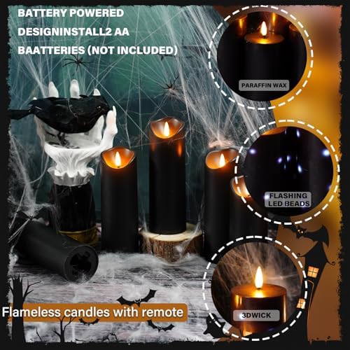 Nimiko Flameless Candles with Remote, Battery Operated Flickering Flameless Candles, LED Candles with Timer 2/4/6/8H, with Realistic LED Candles Set of 12 (D2.2 x H 5" 6" 7") (Black) - Image 2