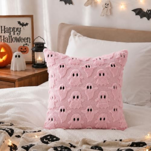 DFXSZ Halloween Pillow Covers 18x18 inch 2Pcs Pink Ghost Halloween Decor - Image 4