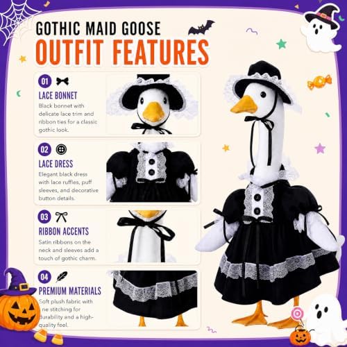 Halloween Porch Goose Outfit Gothic Lolita Lace Doll Dress with Bonnet Hat - Image 5