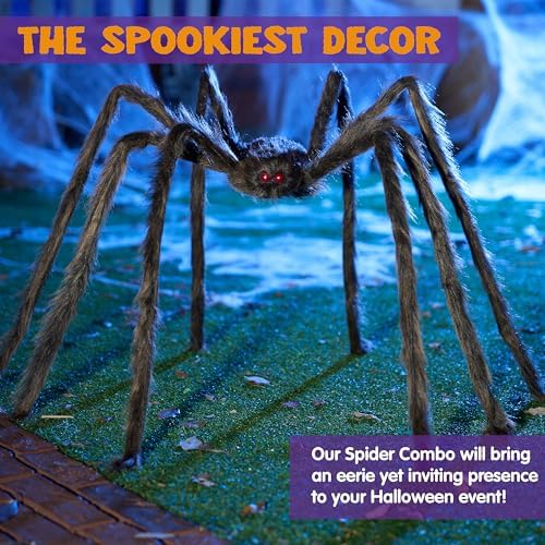 JOYIN 2 Pack 5 Ft Halloween Outdoor Decorations Hairy Brown Spider, Scary Fake Giant Large Spider Haunted House Props, Halloween Lawn Porch Yard Garden Tree Decorations Party Indoor Decor - Image 6