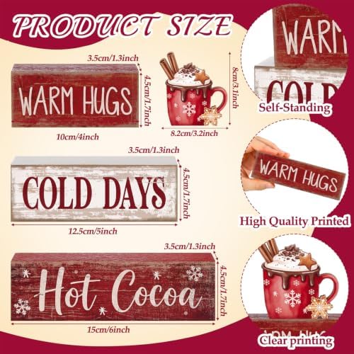 Lineshading 4 Pcs Christmas Table Decorations, Wooden Hot Cocoa Bar Sign - Image 5