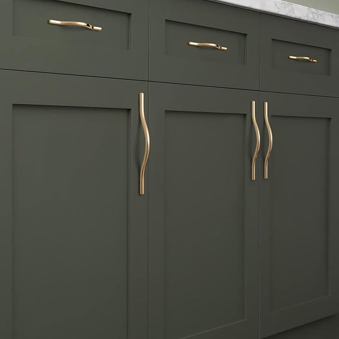 Goo-Ki Low Profile Brushed Brass Cabinet Pulls, Double Hole Centers(3.8''/5'') Zinc Alloy Handle for Drawer Cupboard Wardrobe,6 Packed