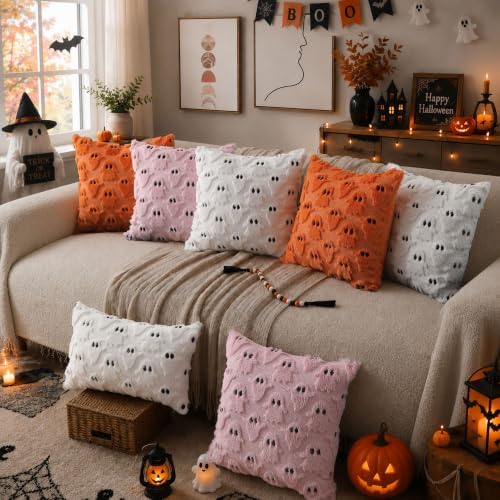 DFXSZ Halloween Pillow Covers 18x18 inch 2Pcs White Ghost Halloween Decor - Image 6