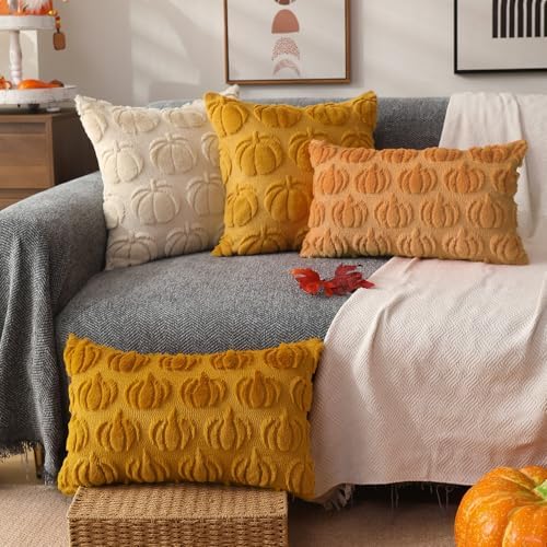 DFXSZ Fall Pillow Covers 12x20 2Pcs Yellow Pumpkin Fall Decoration for Home - Image 4