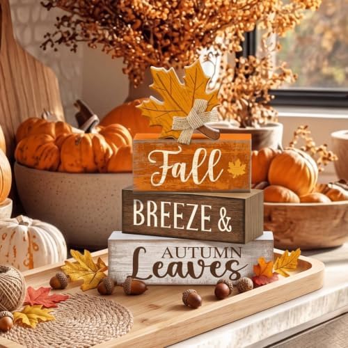 Lineshading 4 Pcs Wooden Fall Block Signs Farmhouse Tabletop Decor - Image 3