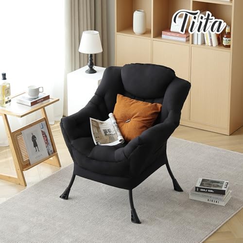 Tiita Lazy Chair, Black Modern Large Accent Armchair, Comfy Leisure Sofa Reading Chair for Bedroom, Living Room, Dorm Rooms, Garden and Courtyard, Black - Image 3