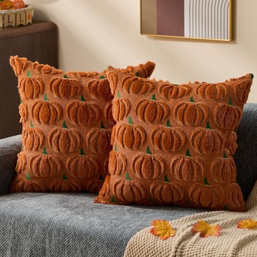 DFXSZ Fall Pillow Covers 18x18 2Pcs Rust Green Yellow Pumpkin Fall Decorations by DFXSZ