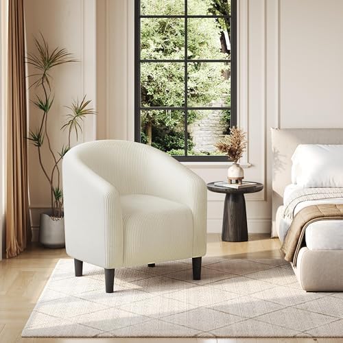 Yaheetech Small 25.5in Wide Corduroy Barrel Accent Chair for Bedroom, Beige - Image 4