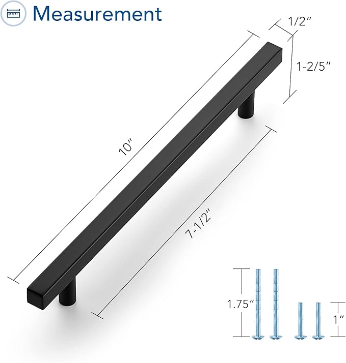 Ravinte Black Cabinet Handles 30 Pack 7-1/2 inch Matte Black Square Cabinet Pulls Black Kitchen Hardware 10 inch Overall Length Black Kitchen Drawer Pulls