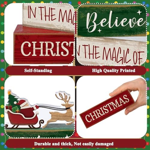 Lineshading 4 Pcs Christmas Table Decorations Wooden Stacked Block Santa - Image 5