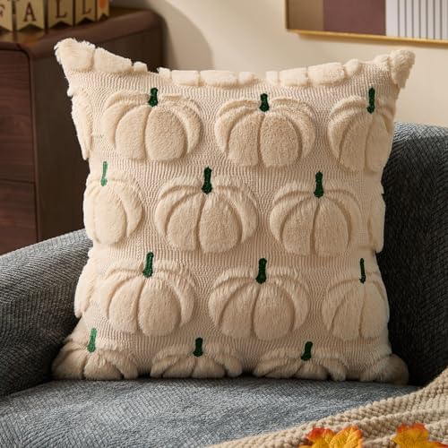 DFXSZ Fall Pillow Covers 18x18 2Pcs Beige Green Pumpkin Fall Decorations - Image 3