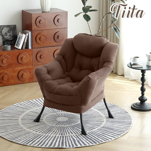 Tiita Lazy Chair for Adults, Comfy Reading Accent Chair, Brown Single - Image 4