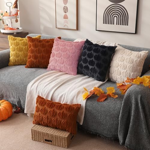 DFXSZ Fall Pillow Covers 20x20 2Pcs Pink Pumpkin Fall Decorations for Home - Image 5