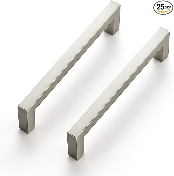 Ravinte 25 Pack Solid 4 Inch Center to Center Slim Square Bar Drawer Handles Kitchen Cabinet Handles Brushed Nickel Drawer Pulls Kitchen Cabinet Hardware Kitchen Handles Cabinet Pulls