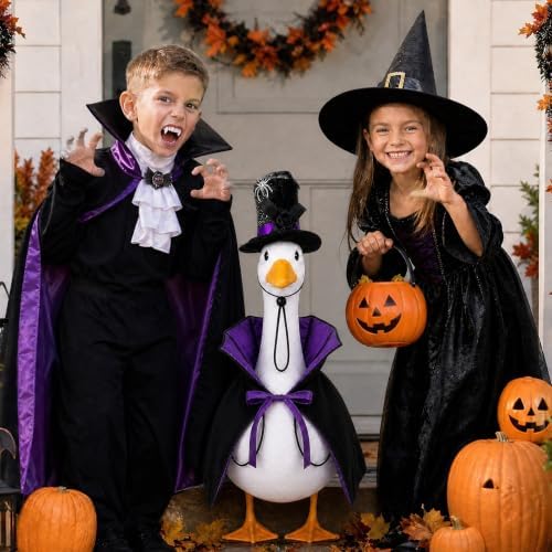 Halloween Porch Goose Outfit Vampire Cape Pumpkin‑Skull Party Hat, Purple - Image 2