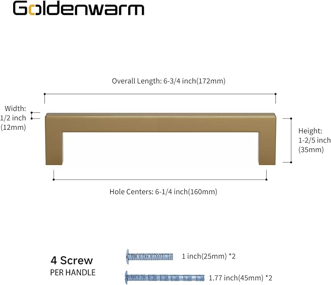 goldenwarm 30 Pack Champagne Bronze Cabinet Pulls Gold Cabinet Handles 6-1/4in Champagne Drawer Pulls Brushed Bronze Drawer Handles T Bar Square Kitchen Dresser Hardware for Dresser Bedroom