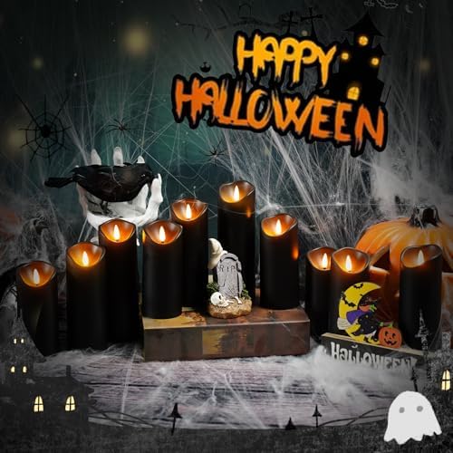 Nimiko Flameless Candles with Remote, Battery Operated Flickering Flameless Candles, LED Candles with Timer 2/4/6/8H, with Realistic LED Candles Set of 12 (D2.2 x H 5" 6" 7") (Black) - Image 4
