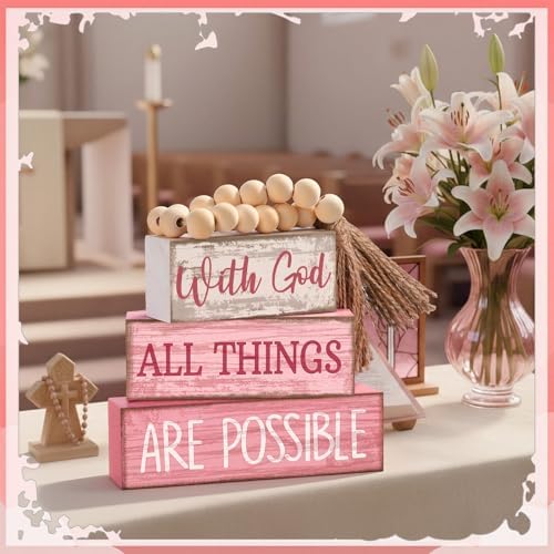 Lineshading 4 Pcs Christian Table Decor Pink God All Things are Possible - Image 4