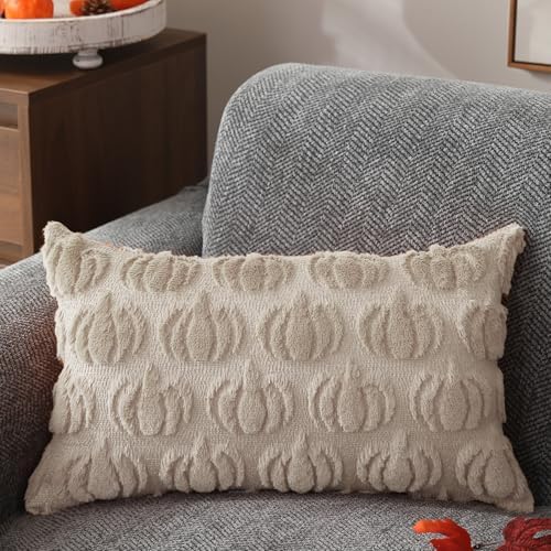 DFXSZ Fall Pillow Covers 12x20 2Pcs Beige Pumpkin Fall Decorations for Home - Image 3