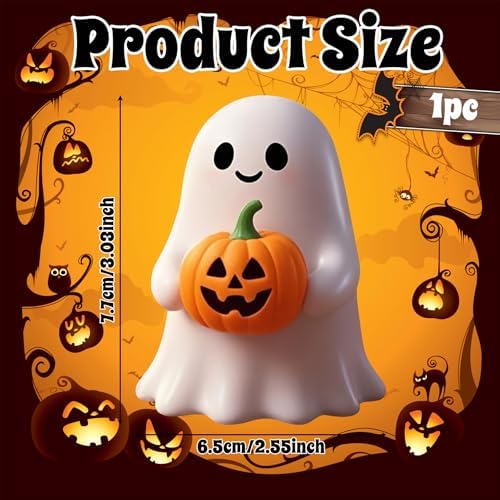 White Decorative Halloween Ghost Figurine (Yellow Pumpkin Ghost) - Image 3