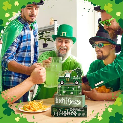Lineshading 4 Pcs Wooden Shamrock Tiered Tray Decor St Patrick Block Signs - Image 6
