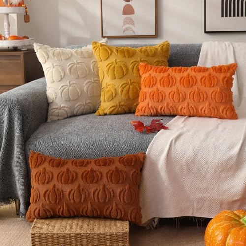 DFXSZ Fall Pillow Covers 20x20 2Pcs Yellow Pumpkin Fall Decoration for Home - Image 4