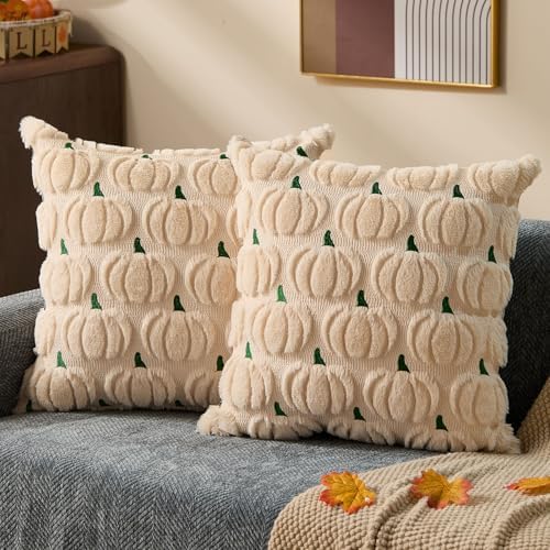 DFXSZ Fall Pillow Covers 18x18 2Pcs Beige Green Pumpkin Fall Decorations by DFXSZ
