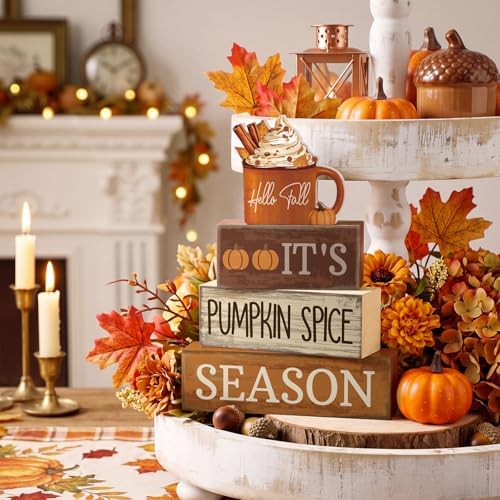 Lineshading 4 Pcs Fall Table Decor for Home, Pumpkin Spice Coffee Bar Sign - Image 2
