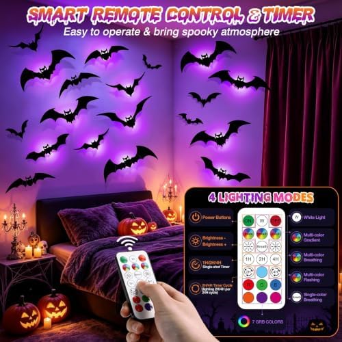 LUDILO 48P Bats Halloween Decorations + 12P Rechargeable Lights with Remote - Image 5