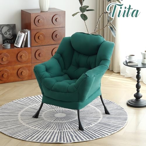 Tiita Lazy Chair, Green Modern Large Accent Armchair, Comfy Leisure Sofa Reading Chair for Bedroom, Living Room, Dorm Rooms, Garden and Courtyard, Green - Image 5