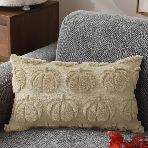 DFXSZ Fall Pillow Covers 12x20 2Pcs Beige Pumpkin Fall Decorations for Home - Image 3