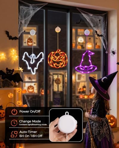 Minetom 3 Pack Halloween Windows Lights - Pumpkin, Ghost, Hat with Timer - Image 2