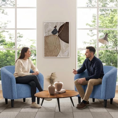 Yaheetech Small 25.5in Wide Sherpa Barrel Accent Chair for Bedroom, Blue - Image 2