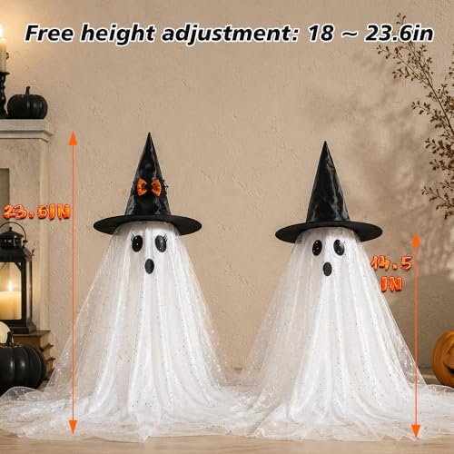 AYGXU 2pcs Halloween Decorations Indoor,Ghost Decor with String Lights Remote Control,Halloween Party Decorations,Spooky Ghost Light for Home Table Room Kitchen Office - Image 4
