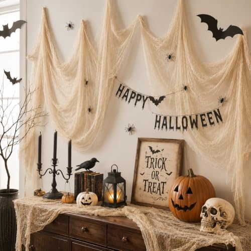 5 Pcs Beige Halloween Gauze Creepy Cloth Fabric Tapestry Decor Decorations - Image 6