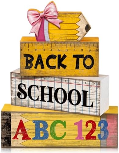 Lineshading 4 Pcs Back To School Table Decorations Wooden Pencil Blocks by Lineshading