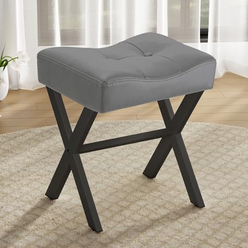 Memobarco 18-Inch Leather Vanity Stool Chair, Gray Makeup Stool by MEMOBARCO