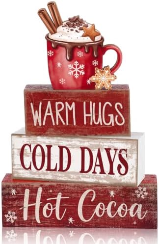 Lineshading 4 Pcs Christmas Table Decorations, Wooden Hot Cocoa Bar Sign by Lineshading